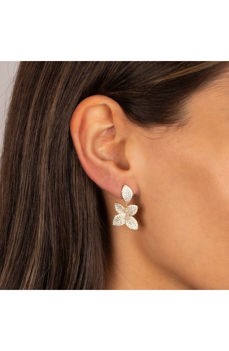 BY ADINA EDEN CZ Double Pavé Flower Drop Earring, Alternate, color, Gold