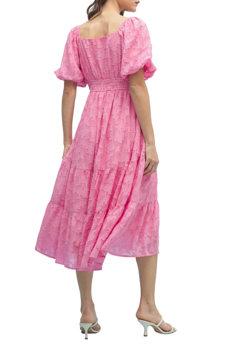 WISHLIST Floral Puff Sleeve Tiered Midi Dress, Alternate, color, Hibiscus