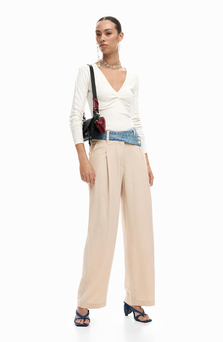 Desigual Pleat Front Wide Leg Pants, Alternate, color, Medium Beige