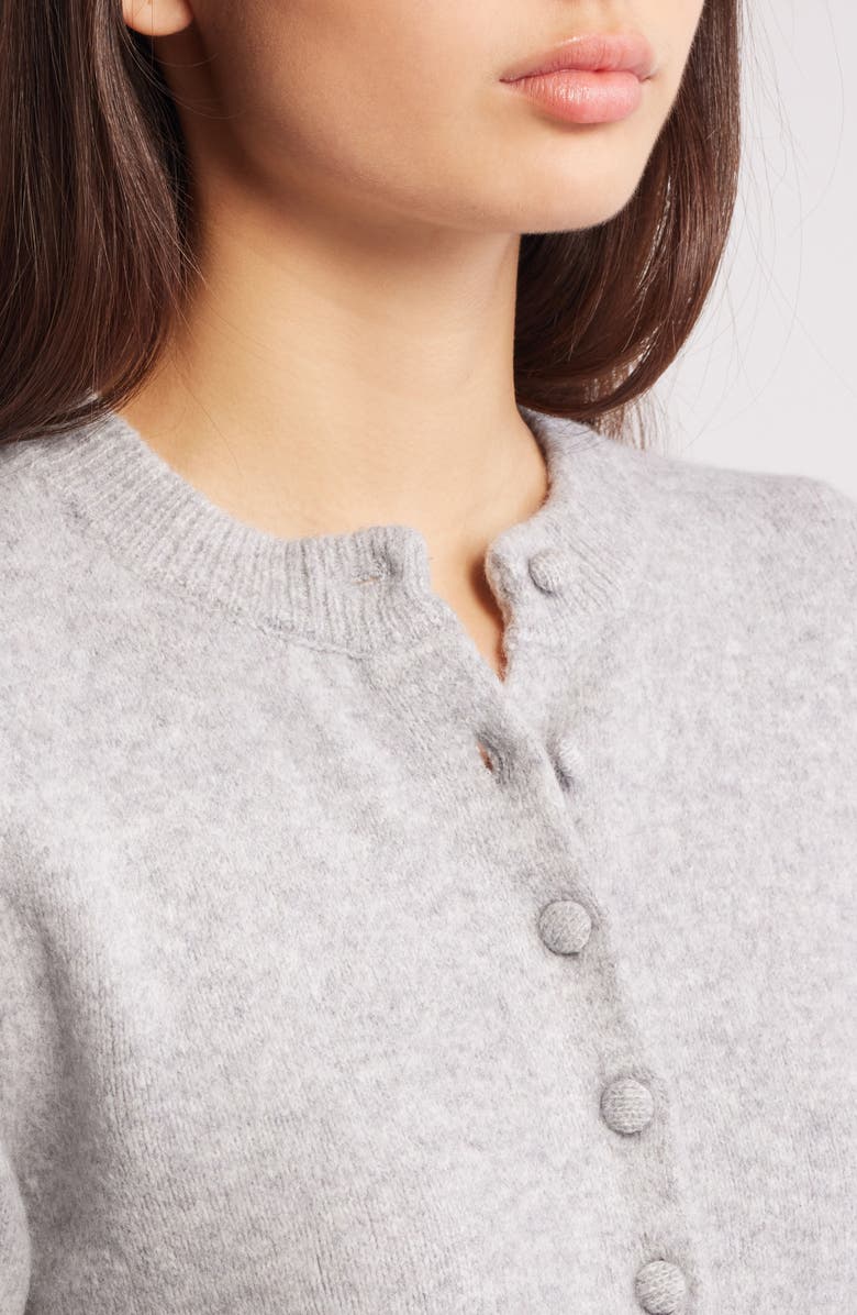 MANGO Fleur Ruffle Cardigan, Alternate, color, Medium Heather Grey