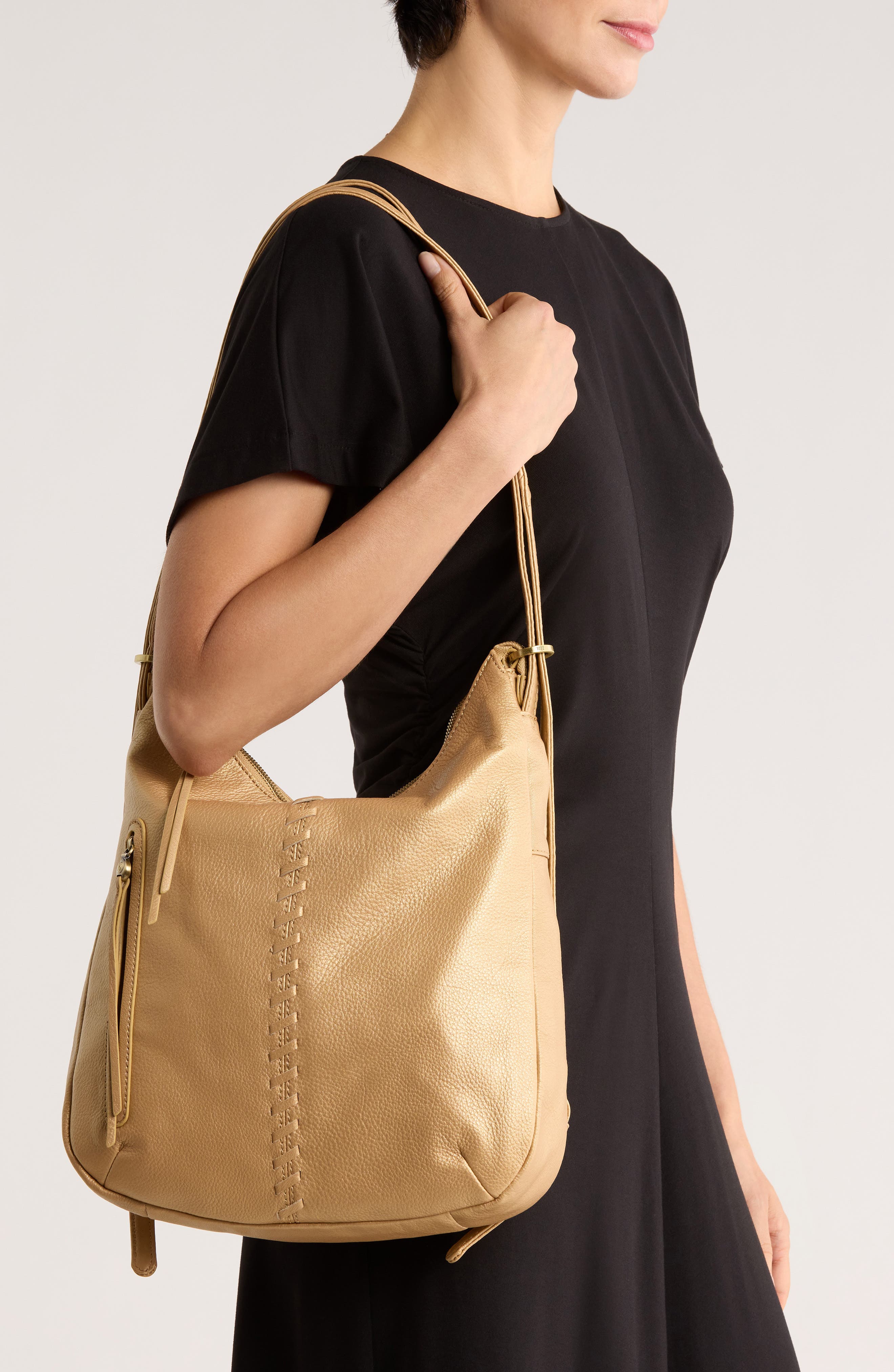 HOBO Merrin Convertible Leather Shoulder Bag, Alternate, color, Dusty Gold