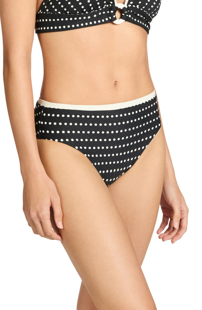 Robin Piccone Millie High Waist Bikini Bottoms, Alternate, color, Black/ Ecru