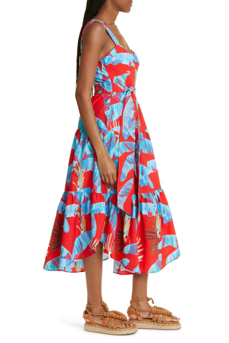 Sweet Jungle Frond Print Tiered Cotton Sundress, Alternate, color, SWEET JUNGLE RED