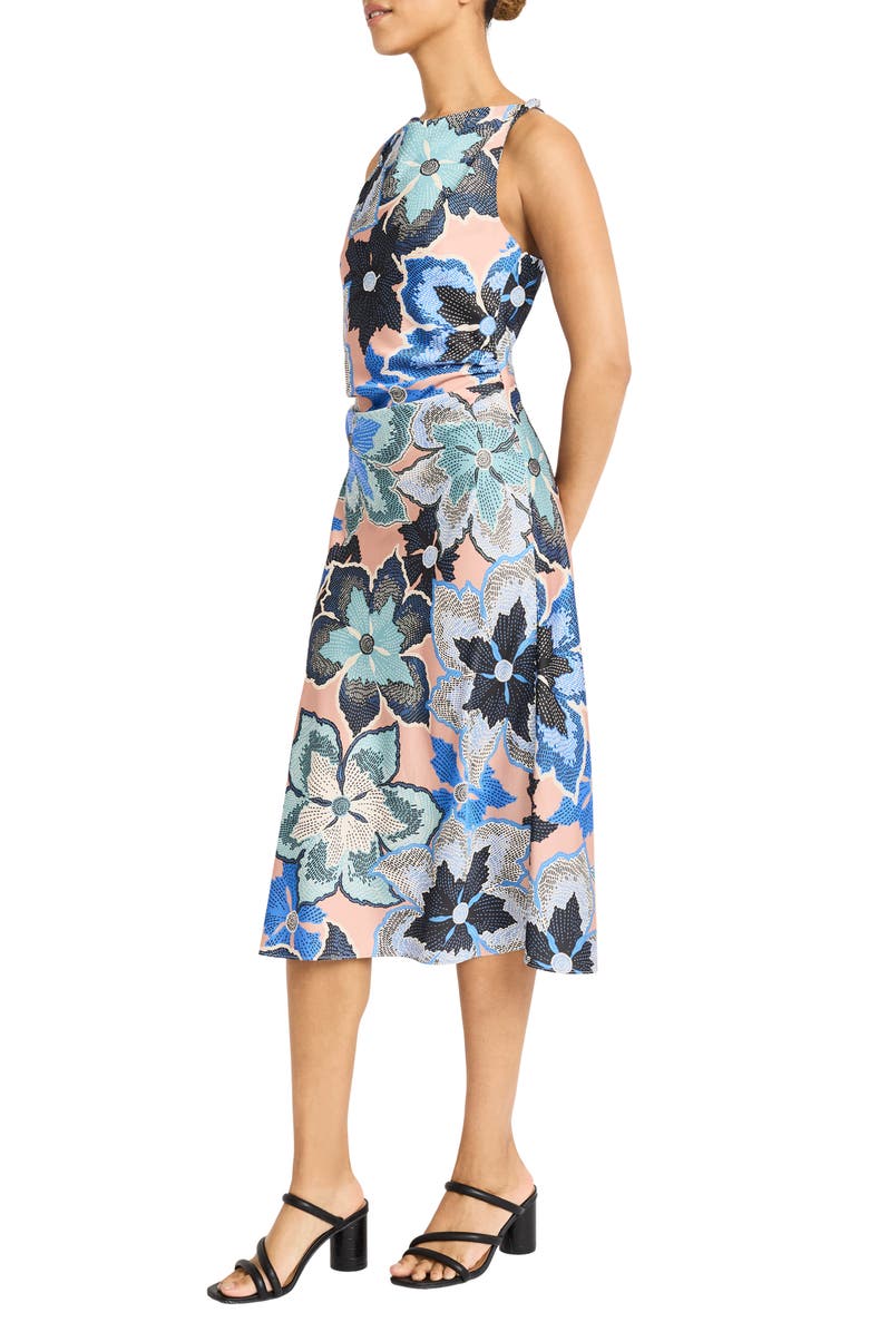 Maggy London Floral Sleeveless Sheath Midi Dress, Alternate, color, Taupe/ Cobalt Blue