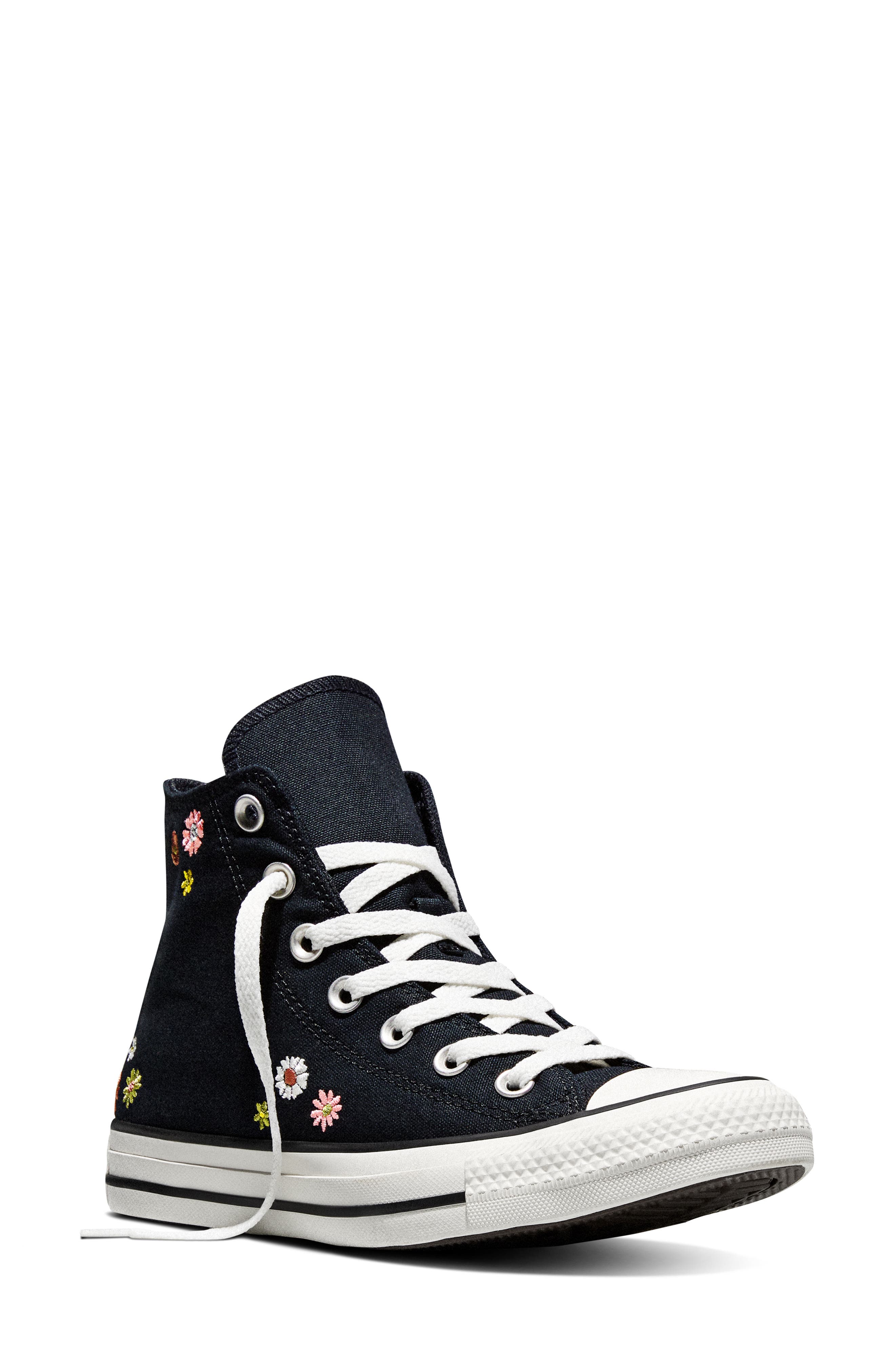 Converse Gender Inclusive Chuck Taylor All Star Floral Embroidered Canvas High Top Sneaker, Main, color, Black/ Bright Outlook