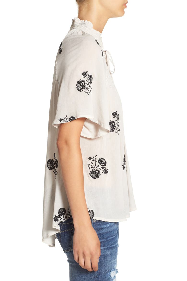 Embroidered Woven Top, Alternate, color, WHITE W/ BLACK EMBROIDERY