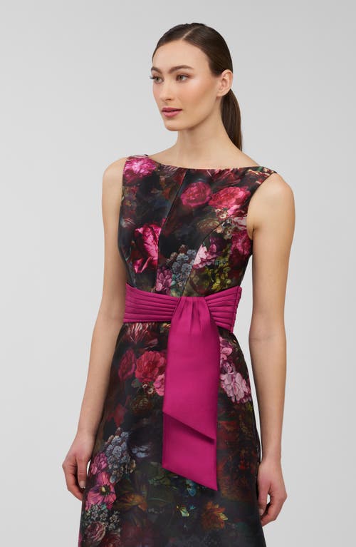 Kay Unger Nicoletta Floral Sleeveless A-line Gown In Black