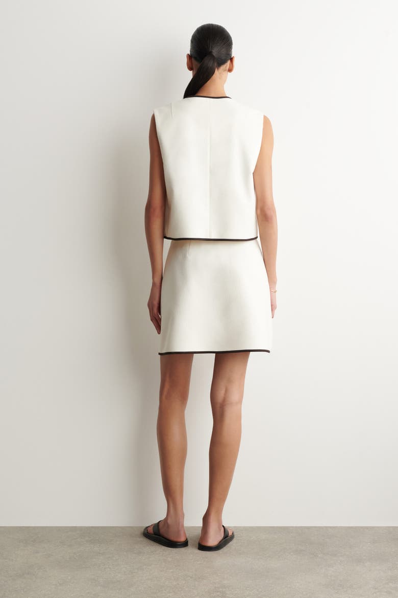 Contrast-trimmed Mini Wrap Skirt, Alternate, color, WHITE / BROWN