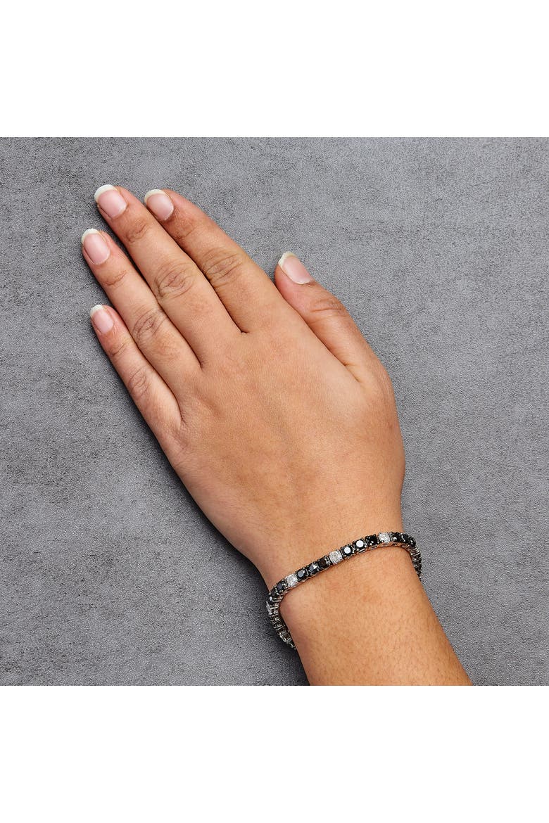 Silver 12.0Cttw Black and White Diamond Tennis Bracelet, Alternate, color, White