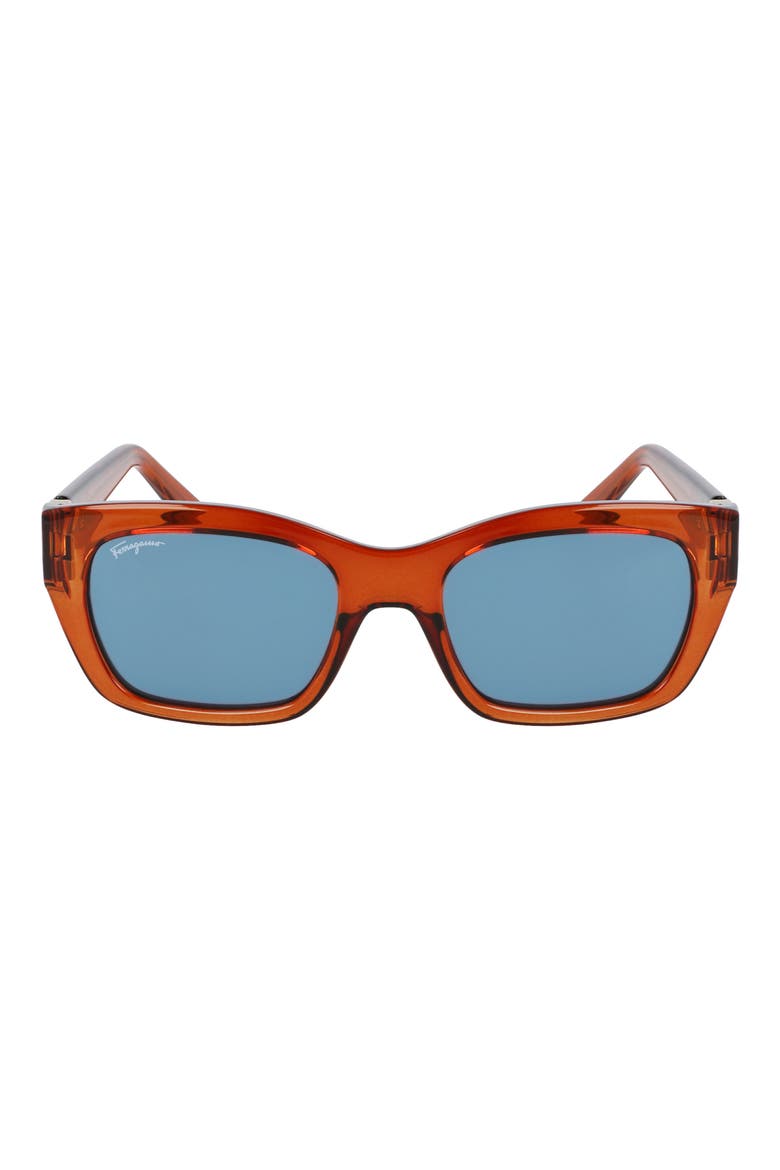 53mm Rectangular Sunglasses, Main, color, CRYSTAL CARAMEL/ PETROL