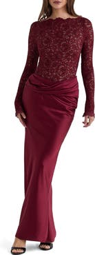 HOUSE OF CB Yasmeen Long Sleeve Lace & Satin Gown