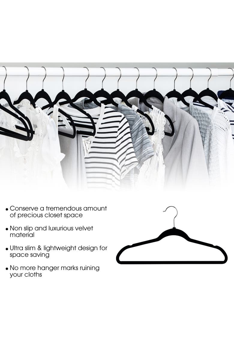 Elama Home 50 Piece Flocked Velvet Clothes Hangers with Stainless Steel Swivel Hooks, Alternate, color, Black