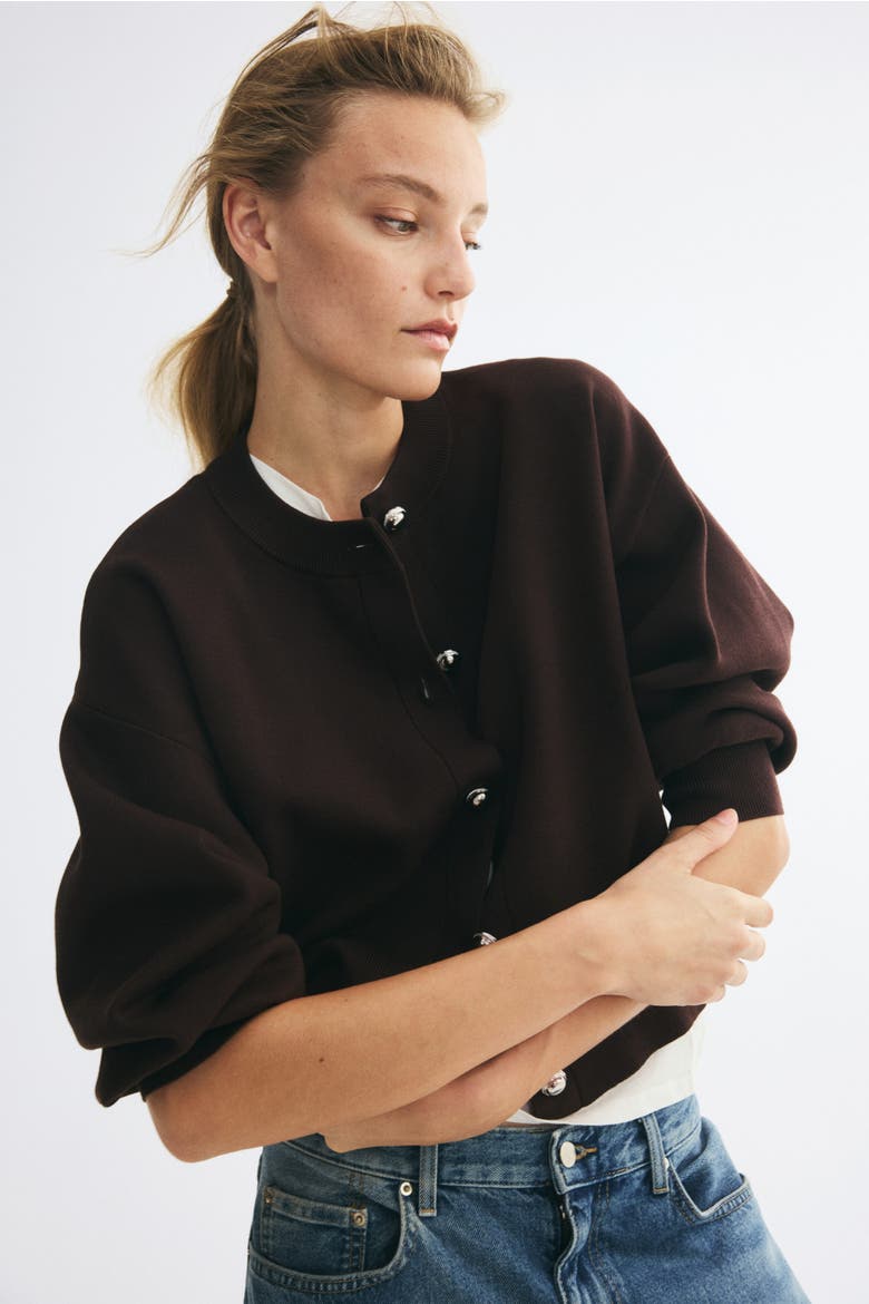 Fine-Knit Cardigan, Main, color, Dark brown