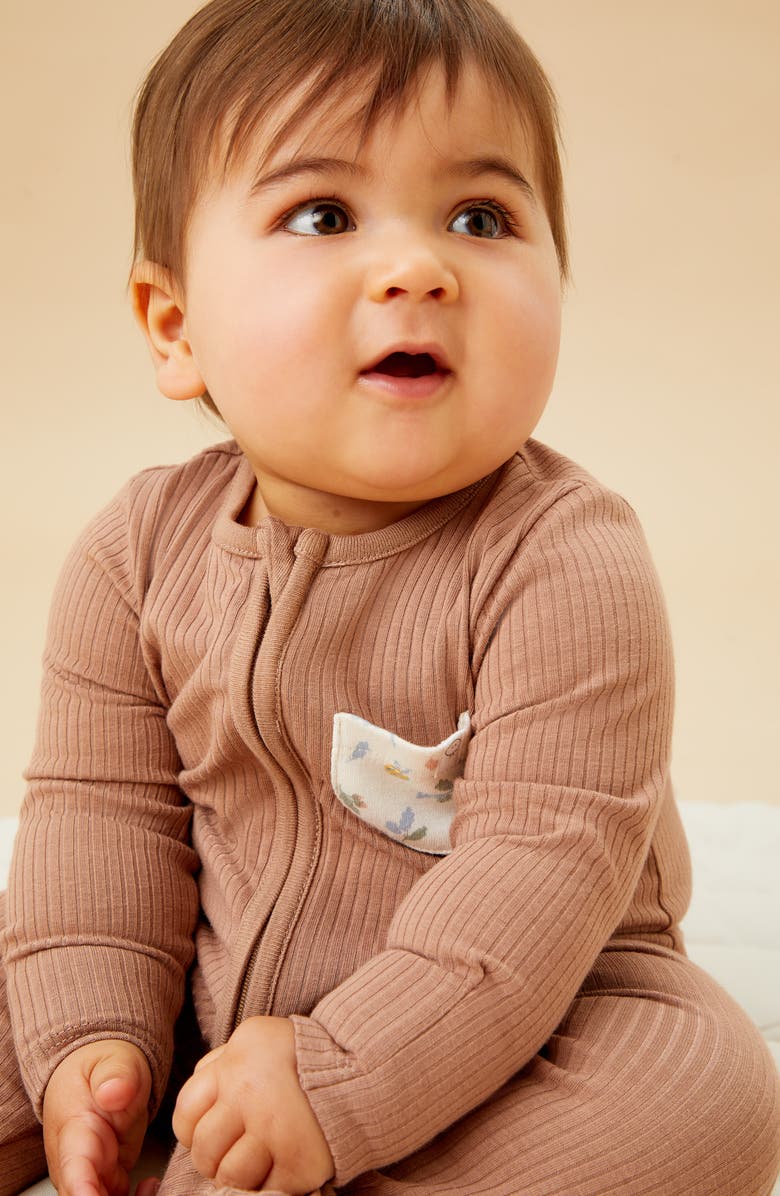 MORI Rib Fitted One-Piece Footed Pajamas, Alternate, color,