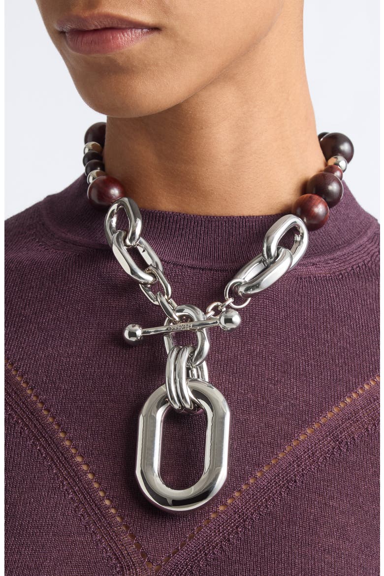 Beaded Collar Necklace, Alternate, color, WOOD / SILVER