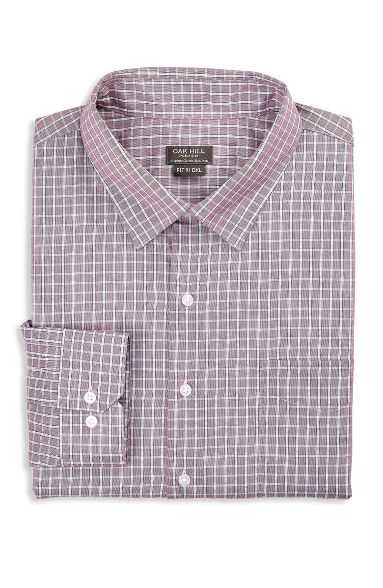 Oak Hill Premium by DXL Big & Tall Check Dress Shirt, Main, color, Burgundy