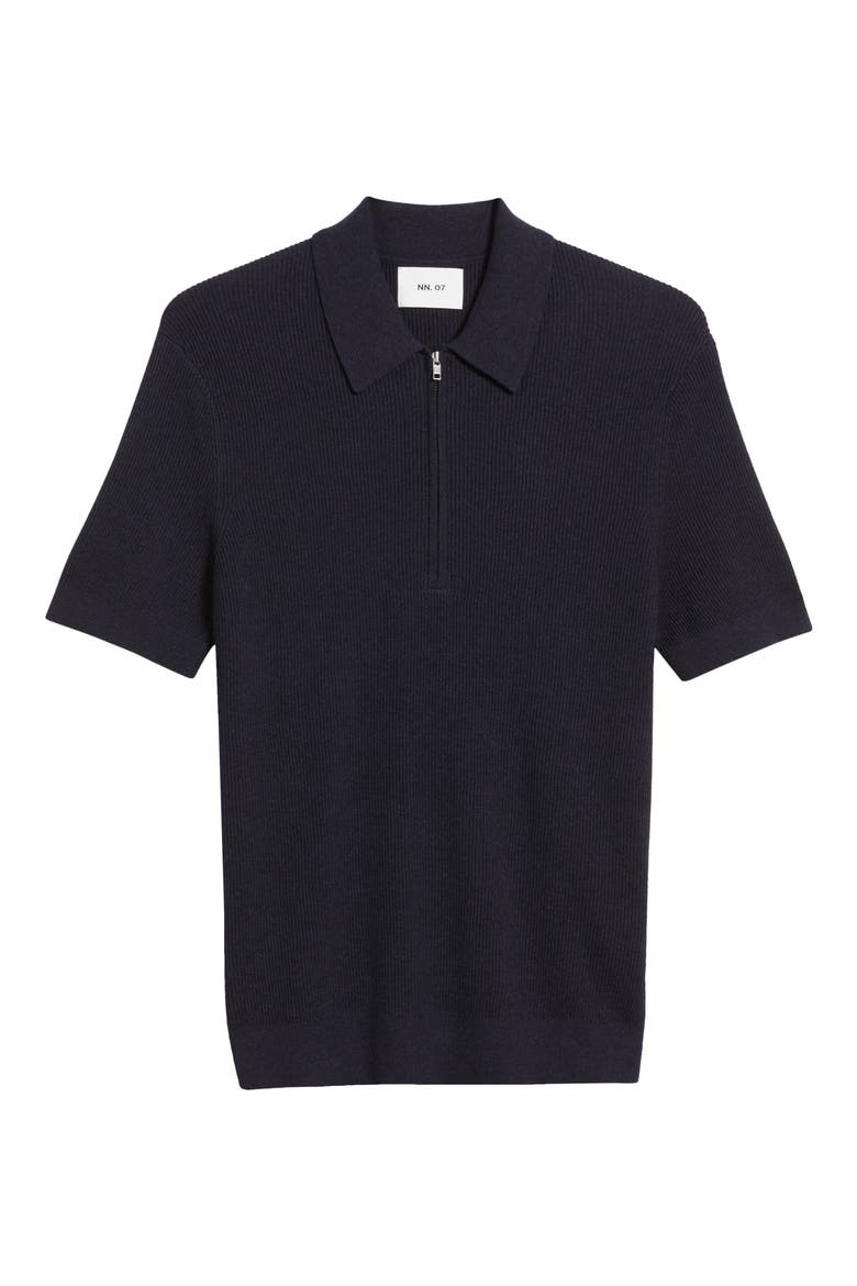 Hansie 6600 Organic Cotton Quarter Zip Sweater Polo, Alternate, color, NAVY MELANGE