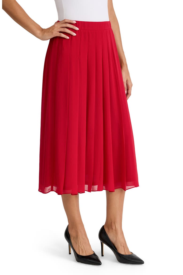 Pleated Front Midi Skirt, Alternate, color, FIRE RED