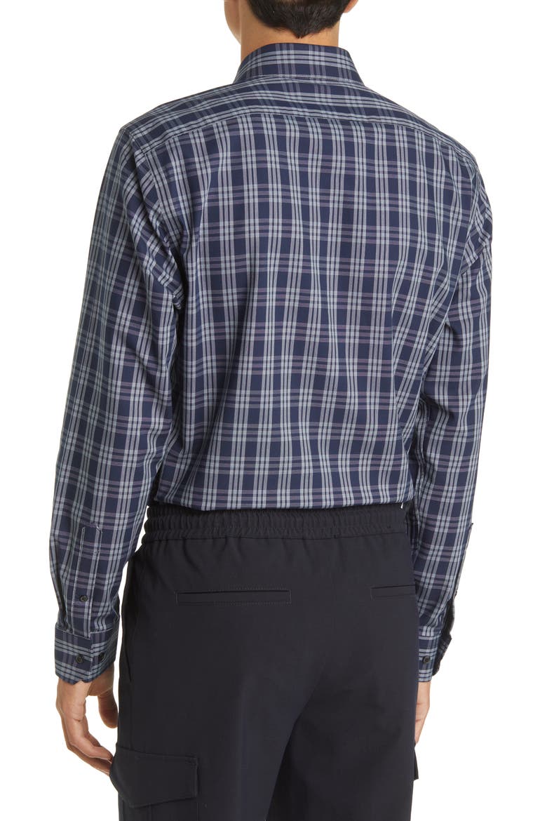 Tech-Smart Trim Fit Non-Iron Plaid Stretch Dress Shirt, Alternate, color, NAVY- BLUE GRAND PLAID