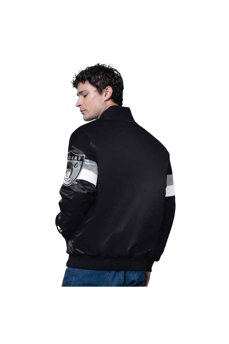 Men's Starter Black Las Vegas Raiders Triple Option Satin Varsity Vintage Logo Full-Snap Jacket, Alternate, color, Black