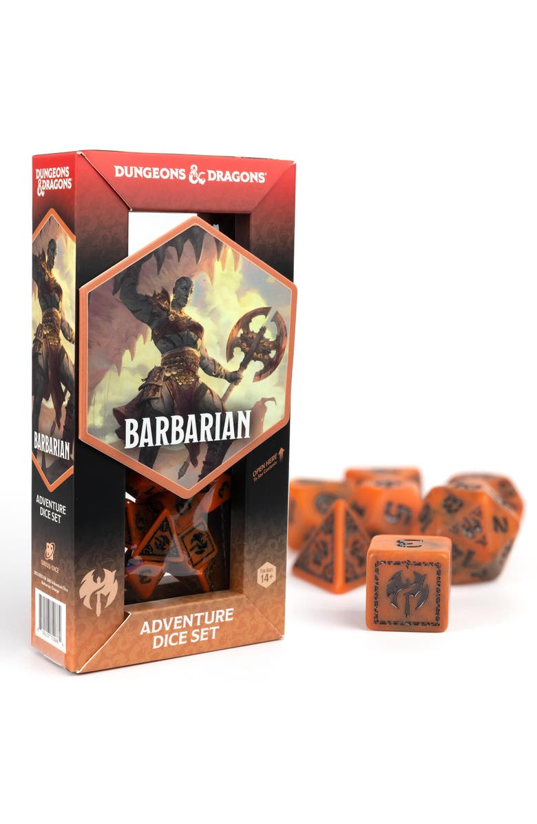 Dungeons & Dragons D&D Adventure Dice Barbarian Orange, 15Pc Rpg Set, Main, color, 