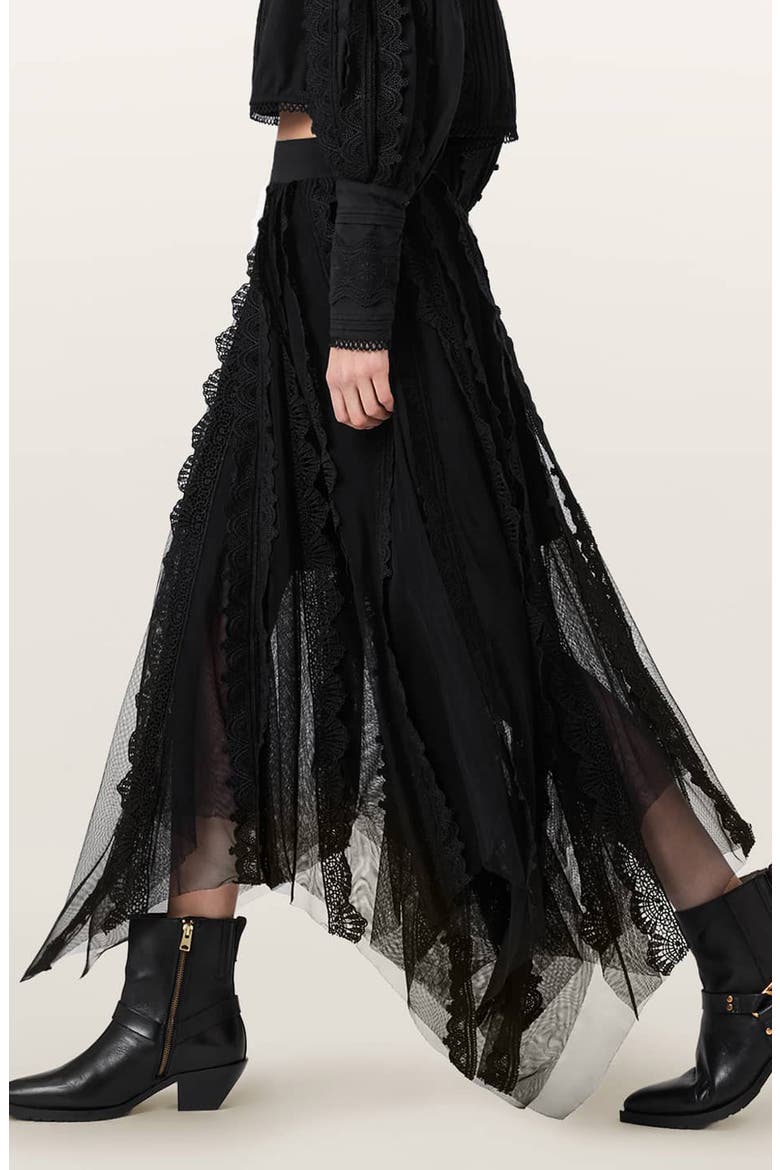 Vashtie Mixed Lace Handkerchief Hem Skirt, Alternate, color, BLACK