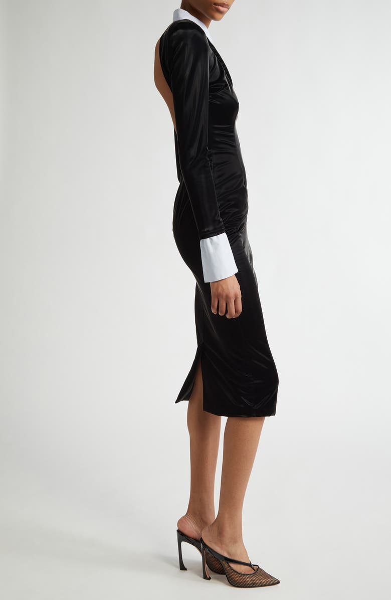 LaQuan Smith Long Sleeve Faux Leather & Poplin Dress, Alternate, color,