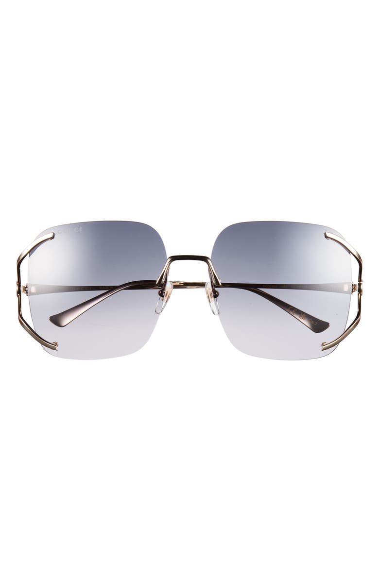 Gucci 60mm Square Sunglasses, Main, color, Gold Gold Grey