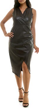 Nina Leonard Sleeveless Faux Leather Dress