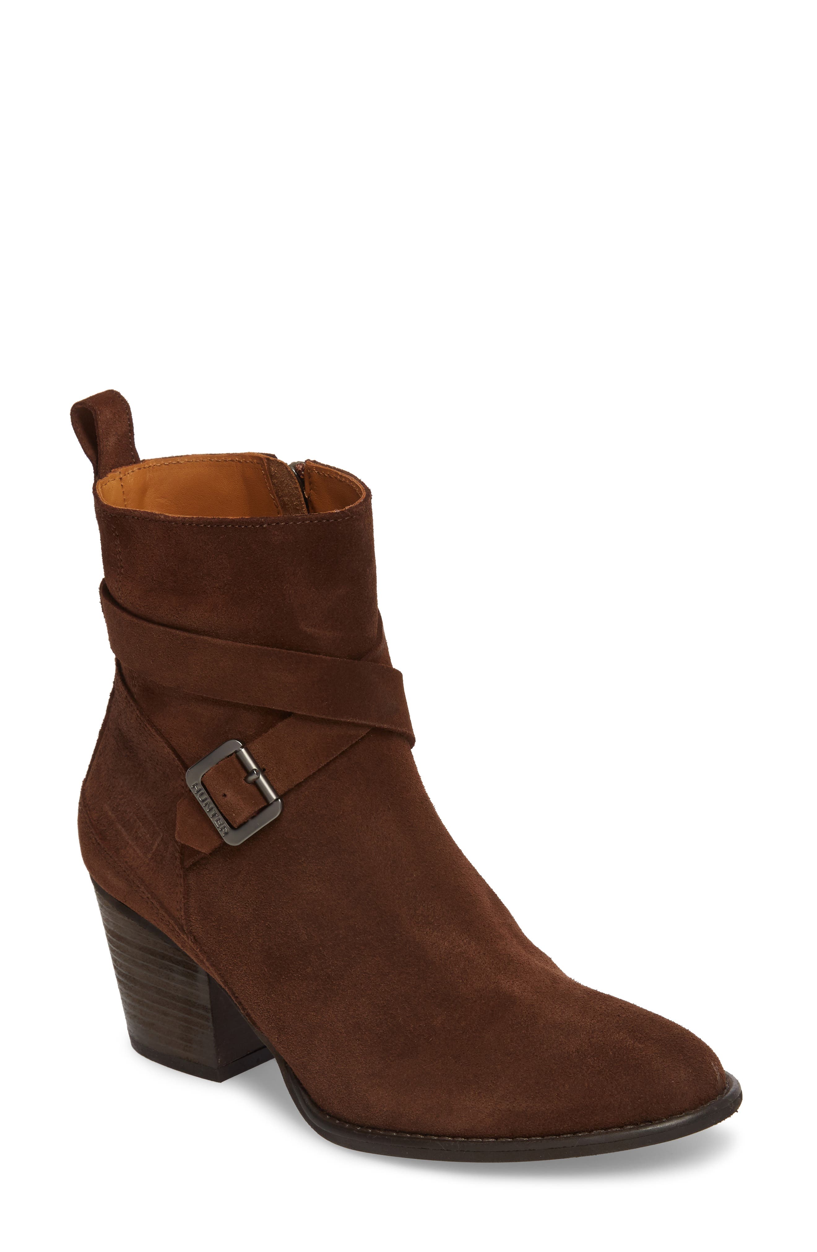 Refined Water Resistant Strappy Boot, Main, color, CHOCOLATE SUEDE