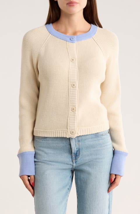 Colorblock Button Front Crop Cardigan