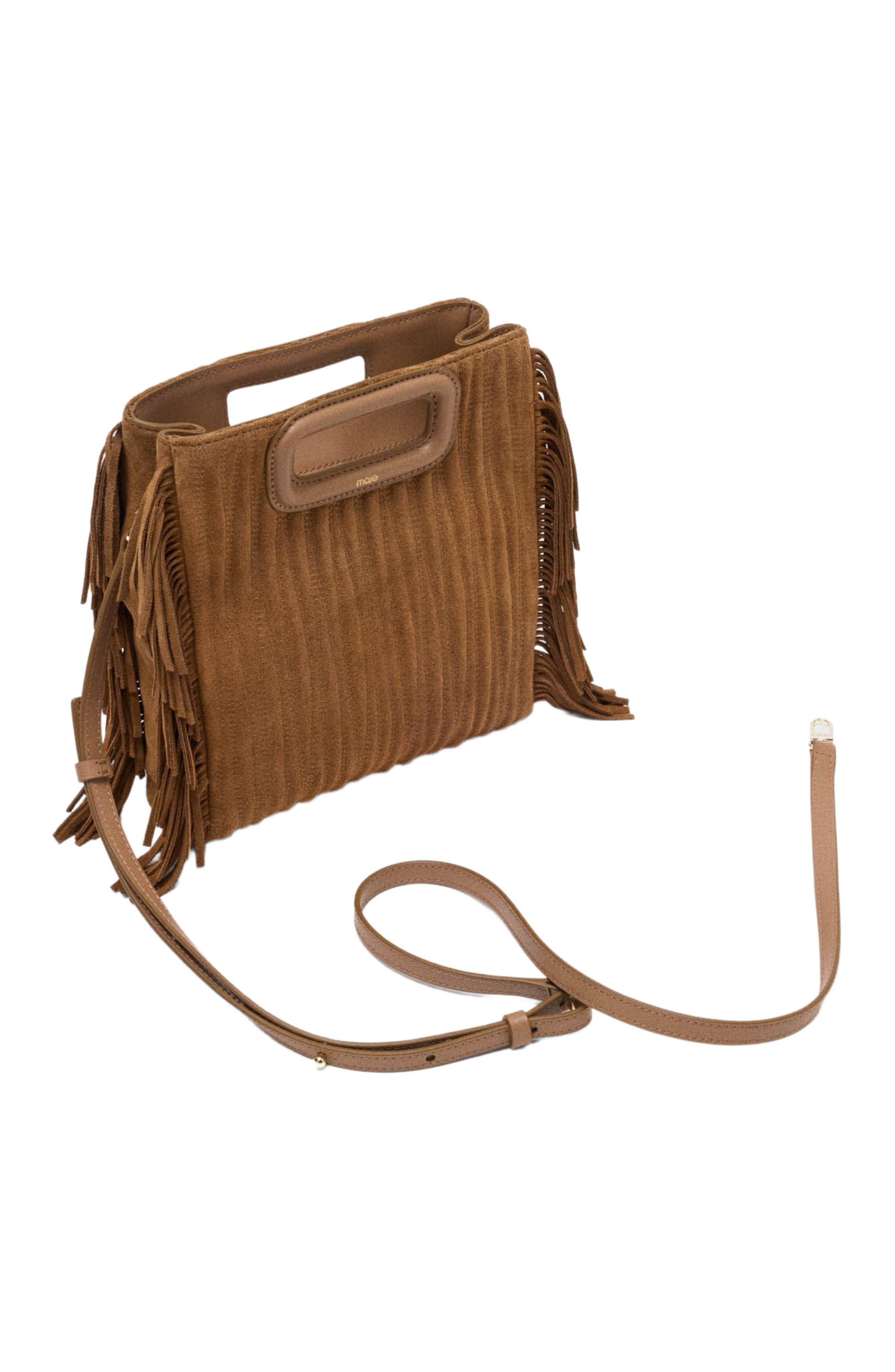 maje Quilted suede M bag, Alternate, color, Camel