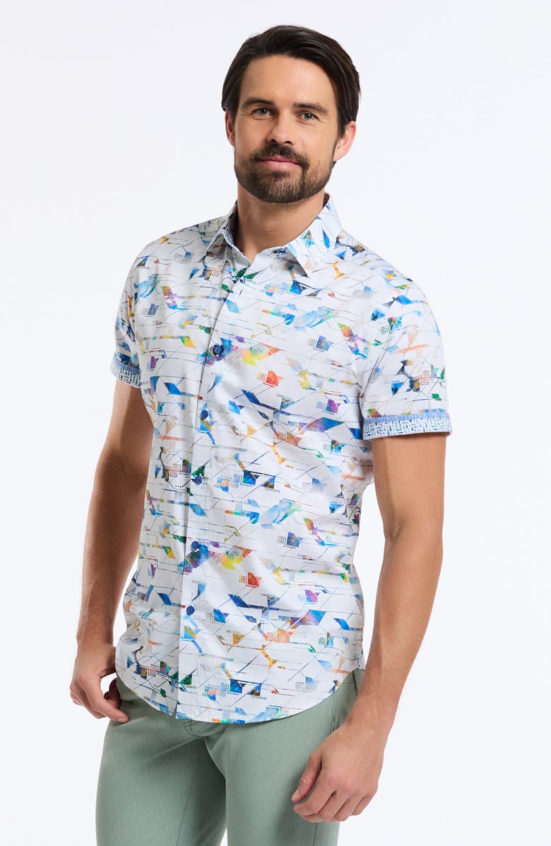 Robert Graham Raymond Short Sleeve Cotton Button-Up Shirt, Alternate, color, White