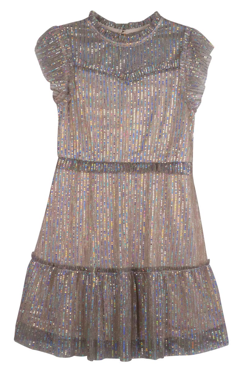 Zunie Kids' Metallic Sequin Plissé Tiered Party Dress, Main, color,