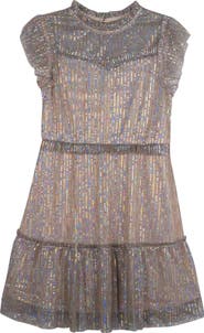 Zunie Kids' Metallic Sequin Plissé Tiered Party Dress