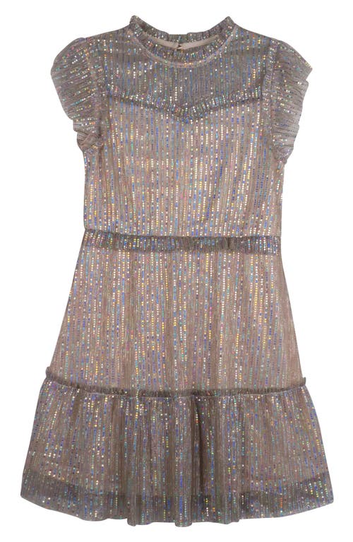 Zunie Kids' Metallic Sequin Plissé Tiered Party Dress in Gold 