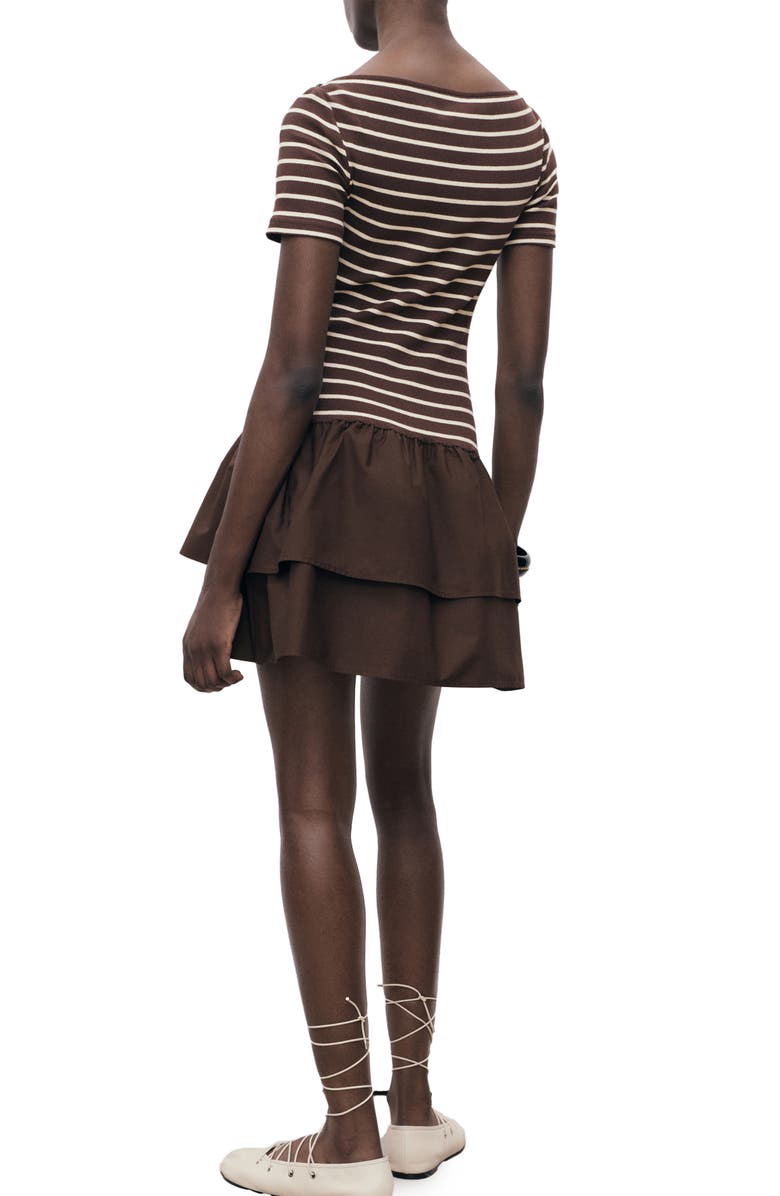 MANGO Globi Stripe Layered Ruffle Dress, Alternate, color, Brown