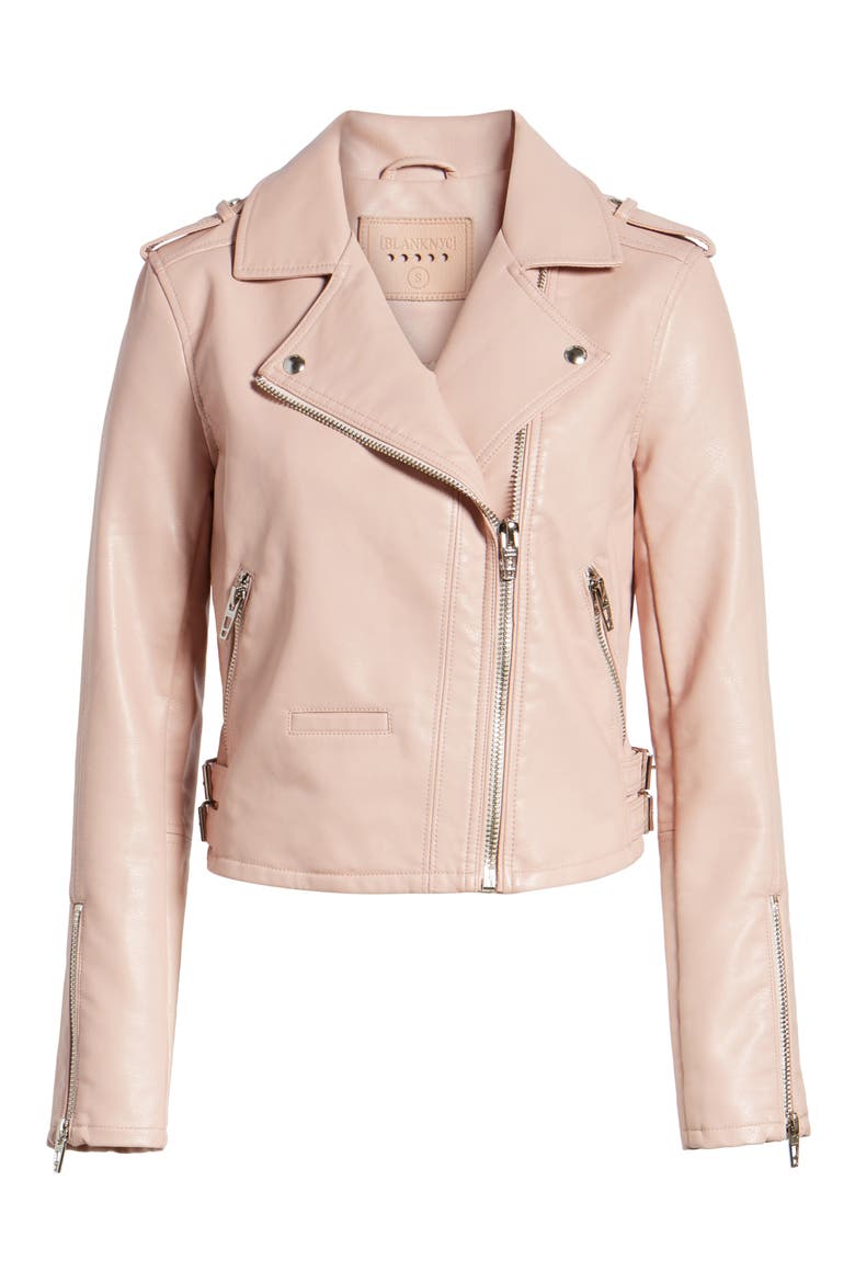 Faux Leather Moto Jacket, Alternate, color, BLUSHING HARD
