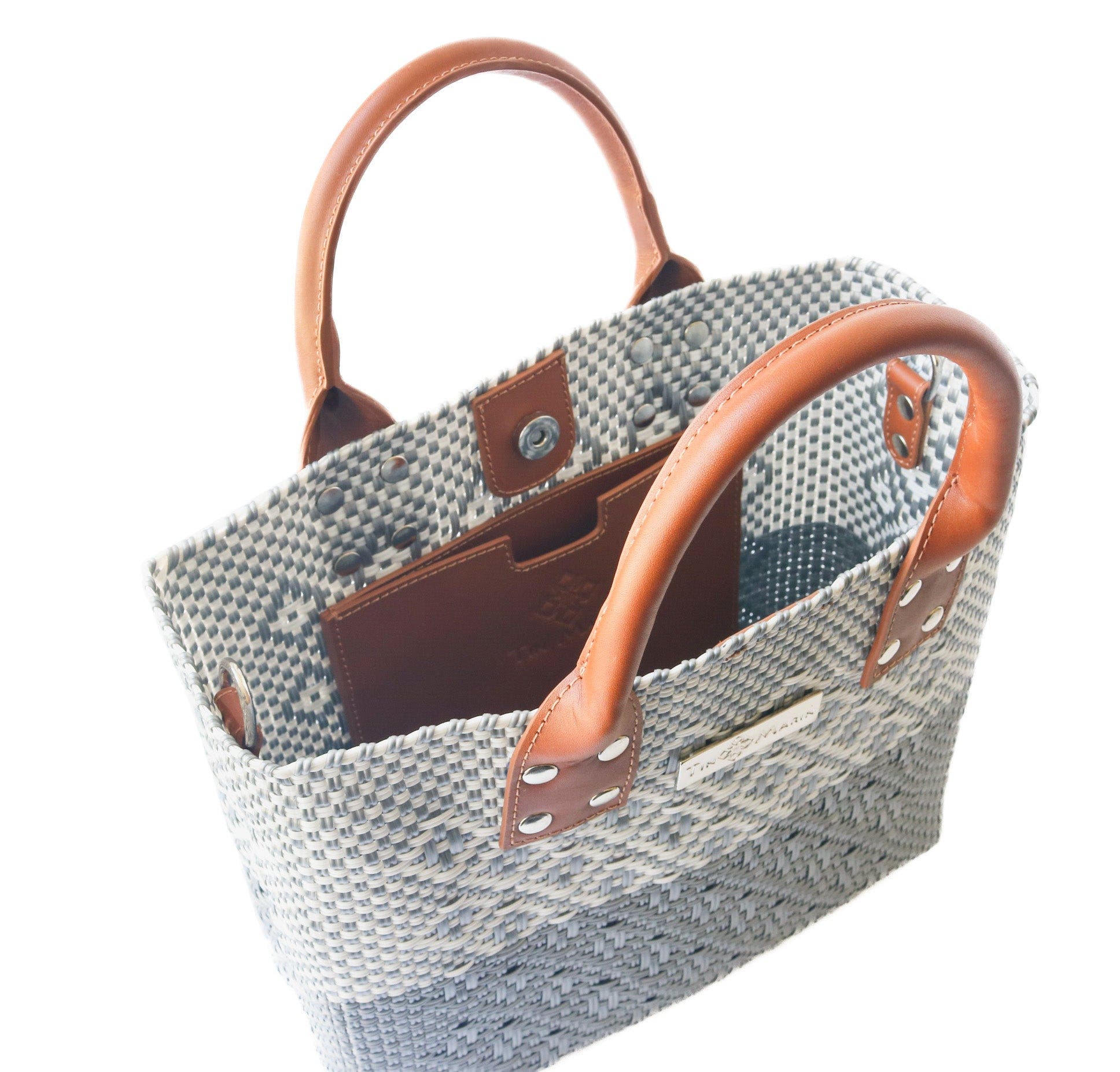 Tin Marin Grey Large Woven Crossbody Bag - Tan Leather, Alternate, color, Tan Leather Straps
