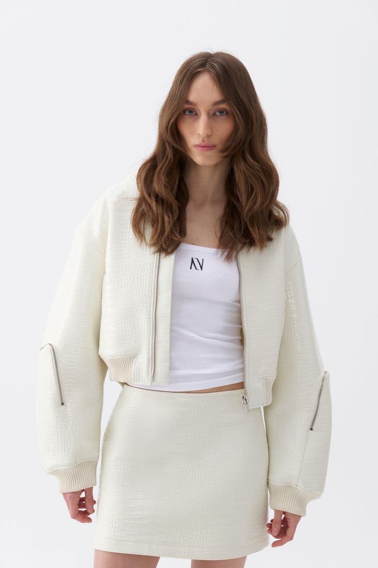 Faux Leather Mini Skirt, Alternate, color, Ivory