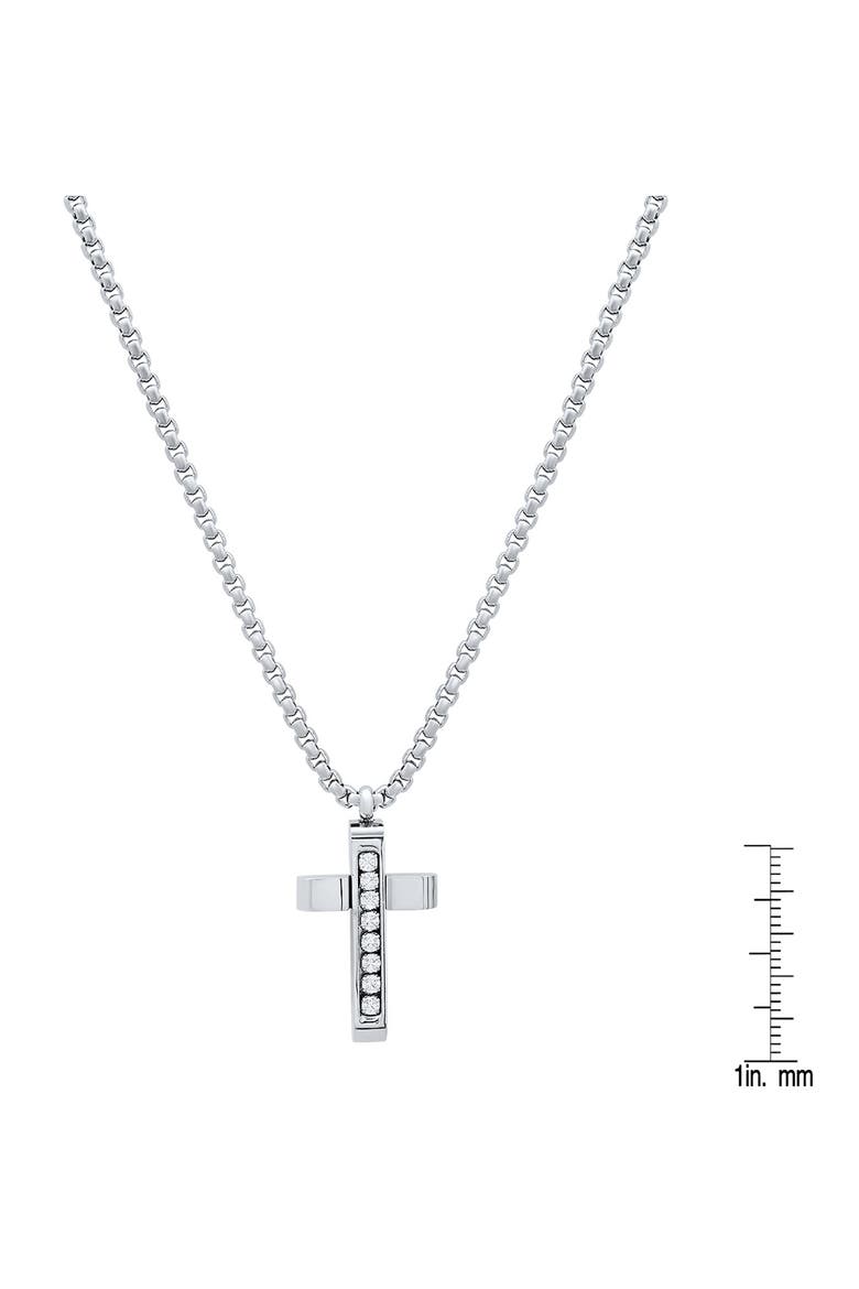 Men's Stainless Steel Cubic Zirconia Cross Pendant Necklace, Alternate, color, SILVER