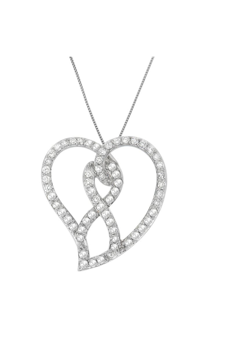 14K White Gold 1.0 Cttw Diamond Awareness Ribbon & Open Heart Pendant Necklace, Alternate, color, White