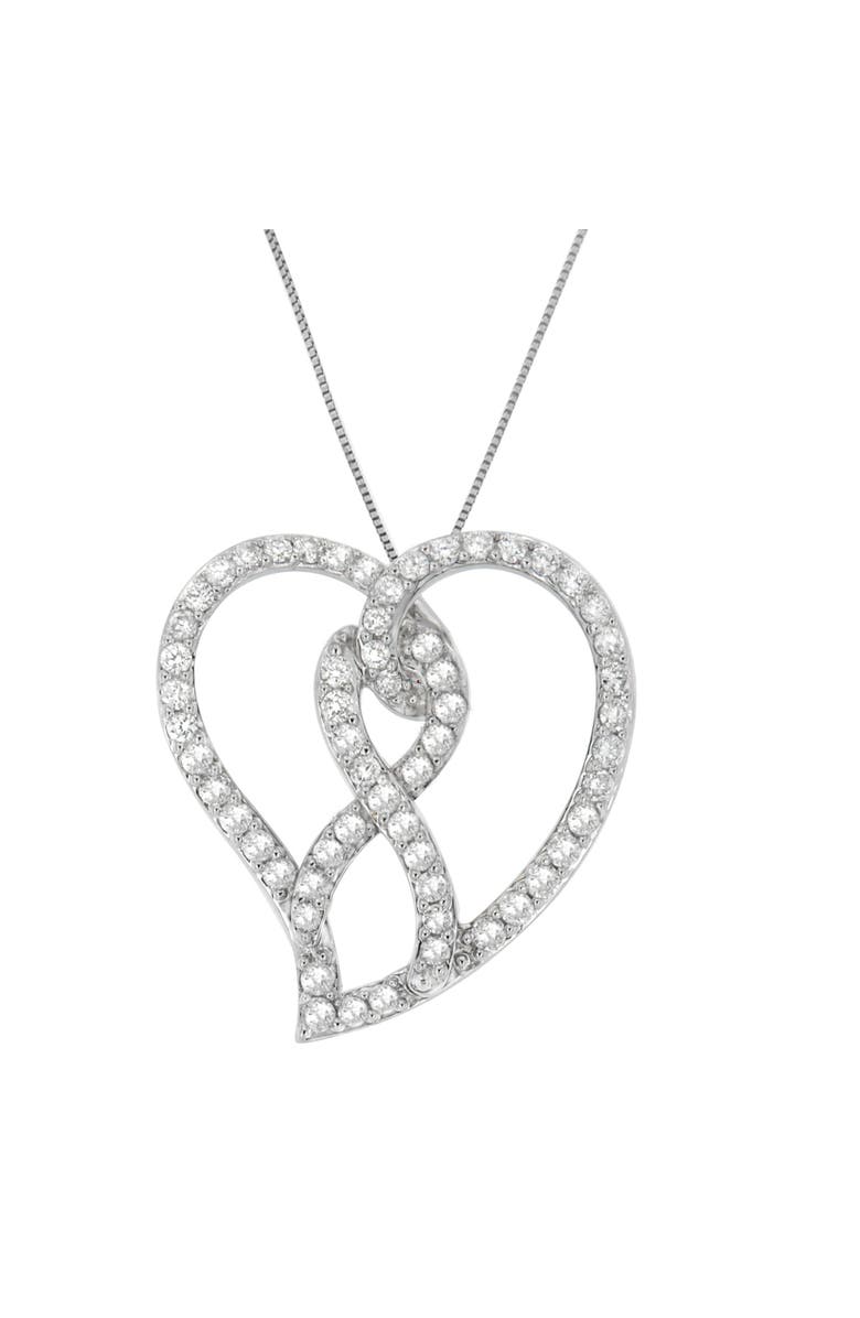 Haus of Brilliance 14K White Gold 1.0 Cttw Diamond Awareness Ribbon & Open Heart Pendant Necklace, Alternate, color, White