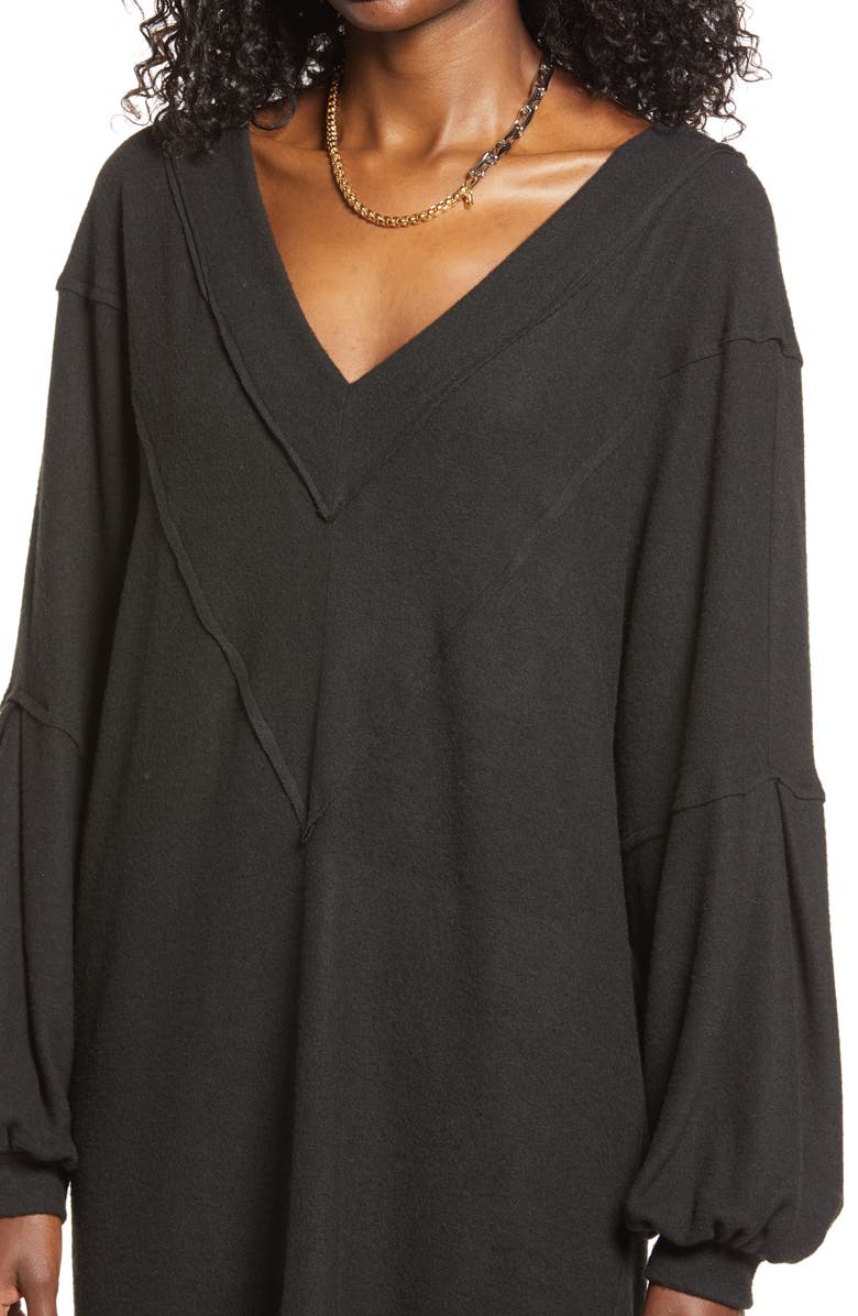 Open Edit Cozy Double V Long Sleeve Throw On Dress, Alternate, color,