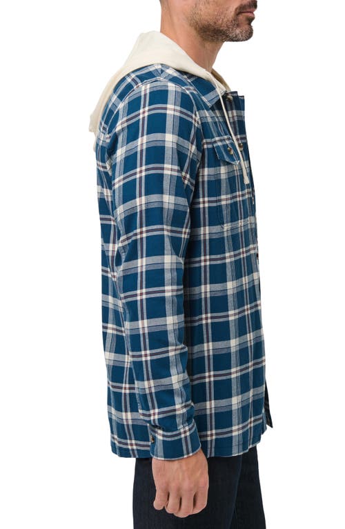 Travismathew Cloud Plaid Flannel Hooded Button-up Shirt In Blue