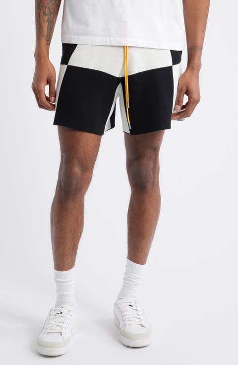 Checkered Cotton Jacquard Knit Shorts