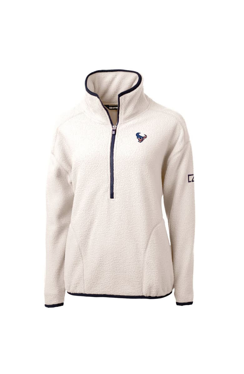 Cutter & Buck Women's Cutter & Buck Cream Houston Texans Americana Cascade Eco Sherpa Fleece Half-Zip Pullover Jacket, Alternate, color,