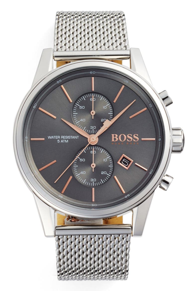 Jet Chronograph Mesh Strap Watch, 41mm, Main, color, SLATE/ SILVER