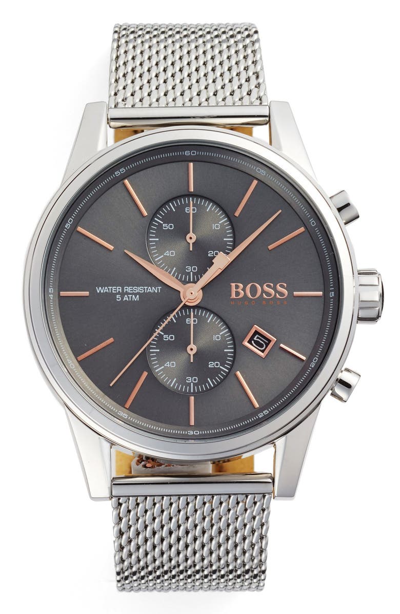 BOSS Jet Chronograph Mesh Strap Watch, 41mm, Main, color, 