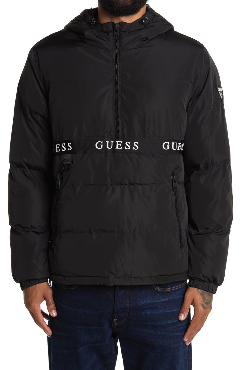GUESS Logo Print Half Zip Hooded Jacket, Alternate, color,